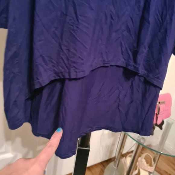 VINE APPAREL Womens Tops Navy Blue Size L/XL Relaxed Fit Asymmeyrical Blouse - Picture 2 of 7